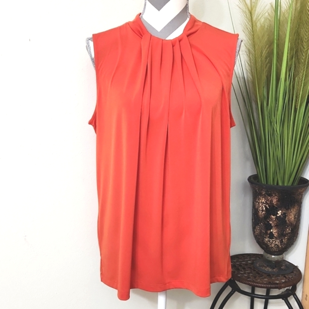 Worthington Pleaded Neckline Tangerine Orange Top